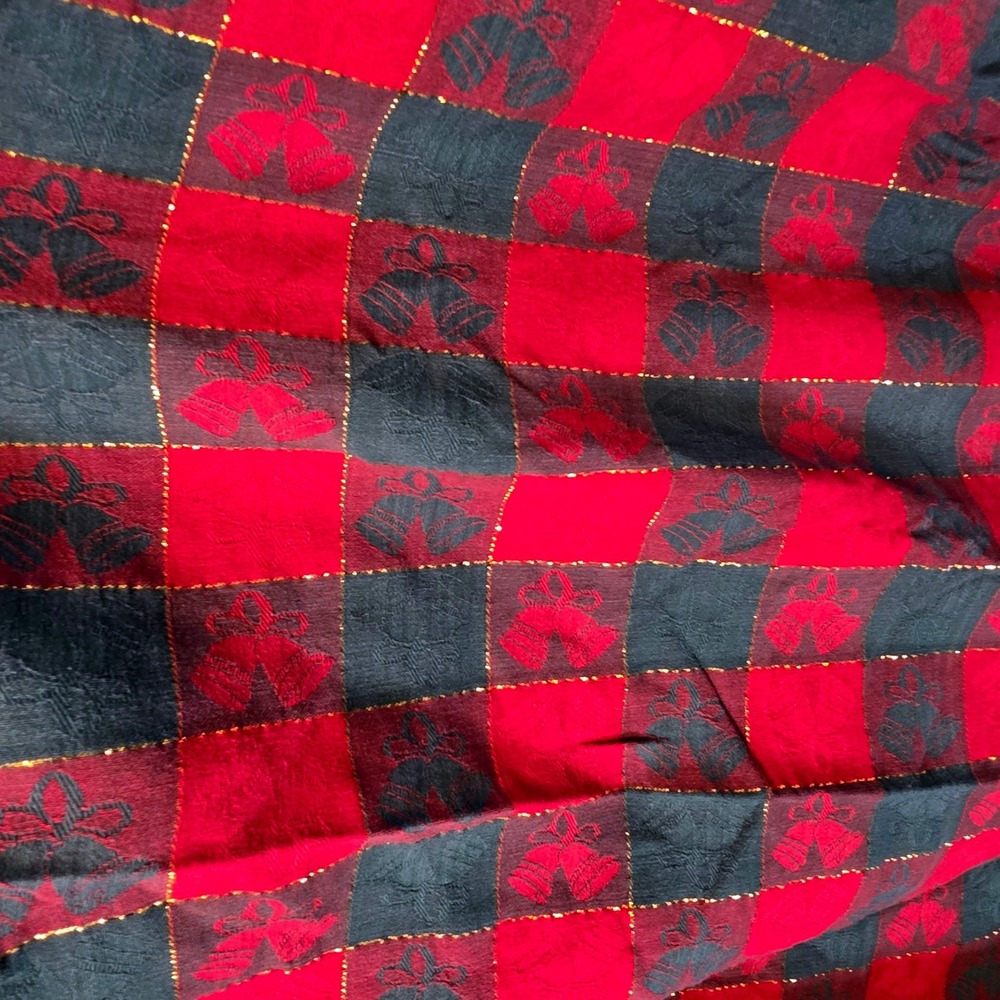 Vtg Tartan Plaid Christmas Tablecloth Red Green Gold Cotton Woven 54x74 Rectangl
